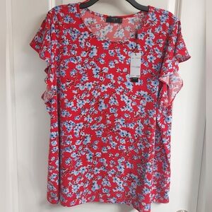 NWT Tahari Red and Blue Floral Blouse